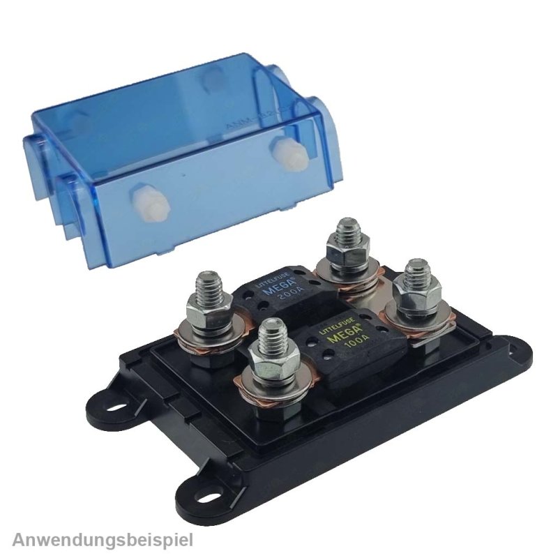 Zalati MEGA Sicherungshalterblock Mit Abdeckung – Für 300 A, 60 V DC, Nylon PA66, Für Camper, LKW, Auto