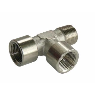 T-Stück mit Außen-/Innen-/Innengewinde Messing vernickelt M5, 1/8" bis 1"