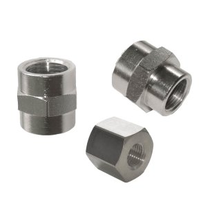 Reduziermuffe mit 2x Innengewinde - Messing vernickelt M5, 1/8" bis 1"