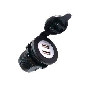 Dual USB-Einbausteckdose 12 bis 24 Volt - 2,1A, blau beleuchtet