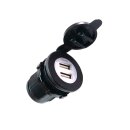 Dual USB-Einbausteckdose 12 bis 24 Volt - 2,1A, blau beleuchtet