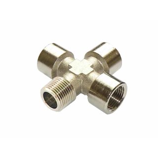 Kreuzverbinder mit Innen- / Außengewinde Messing vernickelt 1/2" Zoll
